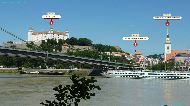 Bratislava - Most SNP (Nový most) - Bratislavská Promenáda pri Dunaji &mdash; ⑴ Bratislavský hrad &mdash; ⑵ Chrám svätého Mikuláša &mdash; ⑶ Katedrála svätého Martina