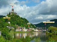 Cochem &mdash; ⑴ Pestkapelle St. Rochus &mdash; ⑵ Reichsburg Cochem &mdash; ⑶ Martinstor &mdash; ⑷ Cochem an der Mosel St. Martin Kirche