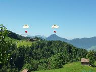 entre Rothenthurm et Sattel - au loin Ruchstock et Rigi Hochflue &mdash; ⑴ Ruchstock &mdash; ⑵ Rigi Hochflue