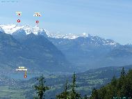 Funiculaire Alpnachstad - Vers Pilatus - Au loin Lac de Sarnen et les massifs de l'Eiger et Nesthorn &mdash; ⑴ Lac de Sarnen &mdash; ⑵ Eiger &mdash; ⑶ Nesthorn