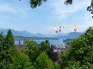 Luzern - Vue depuis le Schirmerturm &mdash; ⑴ Niederbauen Kulm &mdash; ⑵ Bürgenstock &mdash; ⑶ Bifertenstock