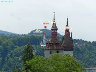 Luzern - Vue depuis la Zytturm &mdash; ⑴ Sonnenberg &mdash; ⑵ Wachtturm &mdash; ⑶ Luegislandturm &mdash; ⑷ Château Gütsch